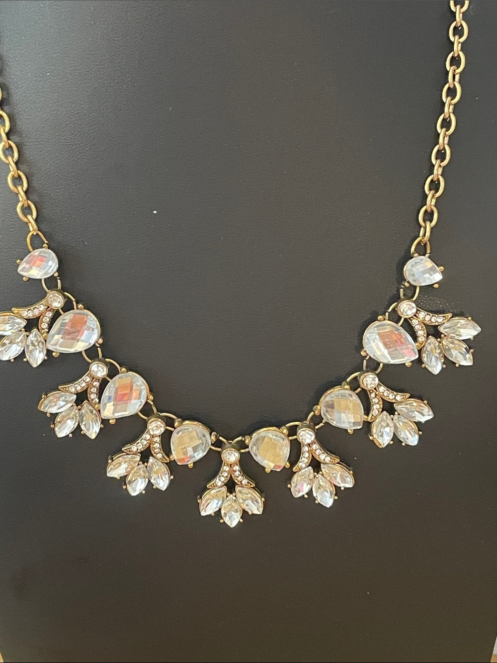 Crystal Teardrop Statement Necklace - Gold Tone Chain 20” Drop 3” Extender